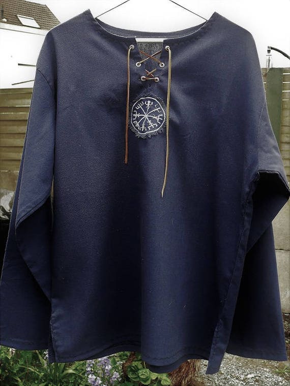 Linen shirt with viking embroidery medieval ancient