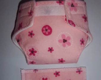 Baby Doll Diaper/wipe - pink on pink - adjustable for many dolls such as bitty baby