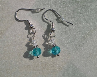 Ayla's Bead Creations Aqua blue and Clear faceted crystal earrings