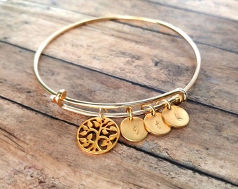 Gold Family Tree Bracelet, Gold Grandma Bracelet, Gold Tree Of Life Bangle, Mommy Bracelet Tree Charm