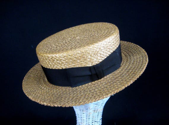 Mens Straw Boater Hat Skimmer Hat 1920s Straw Hat Size 7