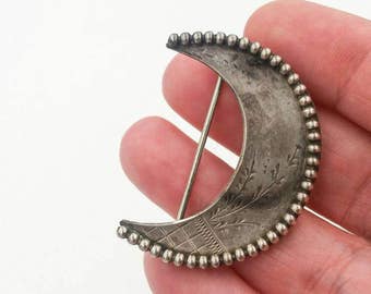 Victorian Sterling Crescent Moon Brooch