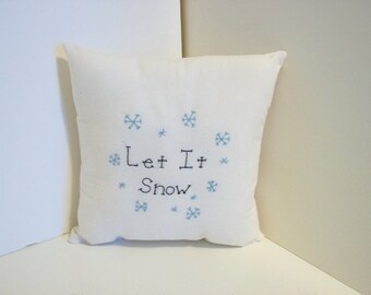 Winter Pillow, Stitchery, Primitive Decor, Folk Art Decor, Cottage Chic, Winter Snowflakes, Stitchery Pillow, Hand Stitched, Original Design