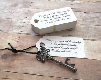 Wedding Favors for Guests - Skeleton Key BOTTLE OPENERS + "Poem" Thank-You Tags – Set of 50 - Ships from United States - Gunmetal Black