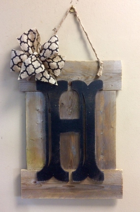 Personalized Rustic Wood Door Wall Hanger Board Burlap Bow