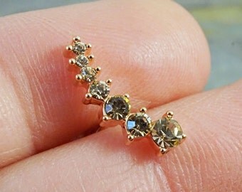 14kt Rose Gold Cartilage Earring Cartilage Stud Champagne Cascading Crystals
