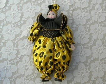 SUMMER SALE Venetian Mardi Gras Doll, carnival doll, clown doll, black and gold