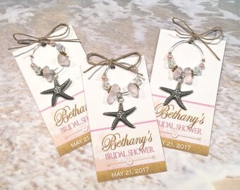 Pink and Gold Bridal Shower Favors, Beach Bridal Shower Favors, Wine Charm Favors, Personalized Favors, Personalized Favor Tags