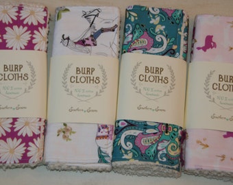 Baby Burp Cloths Cotton Chenille Burp Boho Damask Bunnies in Teal and Purple Baby Shower Gift