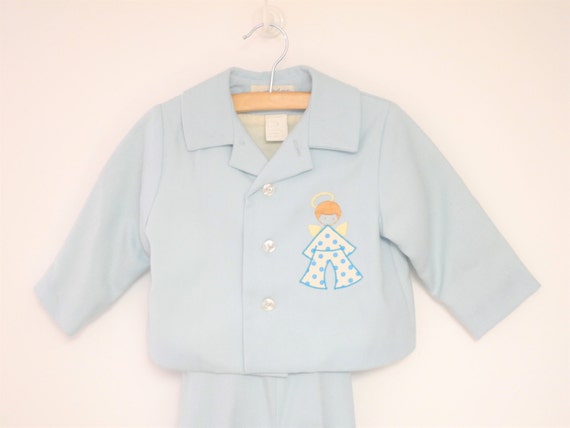 Vintage Baby Clothes 1970's Saks Fifth Avenue Blue Wool