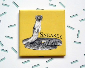 Sneasel Magnet, Snake Weasel, 2" Square Metal Fridge Magnet, Hybrid Animals, Portland OR, Funny Weasel Gift