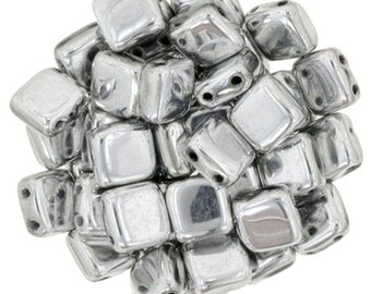 Metallic Silver 2 Hole CzechMates Tiles CPSQ6003