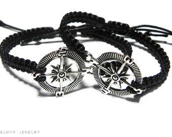 Long Distance Relationship Bracelet, Compass Bracelet, Couples Bracelets, Anniversary Gift, Boyfriend Gift, Girlfriend Gift, Couples Set