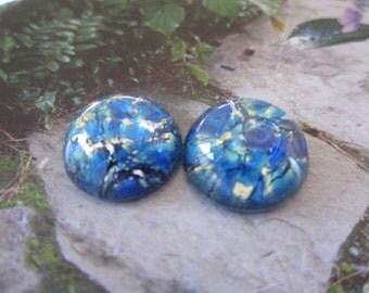 Czech Sea Blue Opal Glass Cabs 18mm 2Pc.