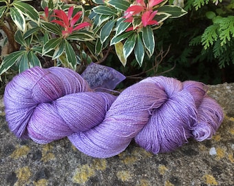 95 gms hand painted merino /silk lace weight yarn." Lilacs "