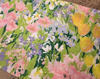 1970s vintage pair of pillowcases spring bright funky floral soft