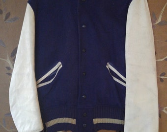 50s navy blue wool Baseball bomber jacket by Whiting Los Angeles