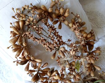 Antique French wedding bouquet pomander 1800s wax flower bridal bouquet w bees wax, rare LARGE Victorian bride wedding accessory memento