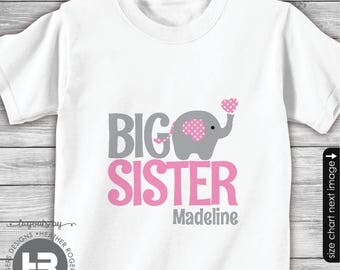 Big Sister Shirt - Big Sister Gift - Big Sister Announcement Shirt - Big Sister Outfit - I'm Going to Be A Big Sister - Pink/Gray Elephant