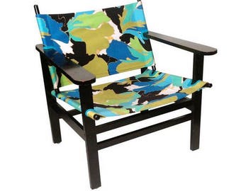 MCM Style Lounge Chair in Black Aqua Seafoam and Avocado