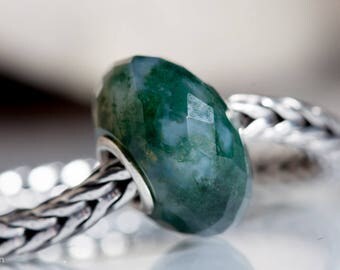 Gemstone Cloudy Moss Agate bead fits charm bracelets small core