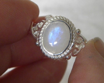 Moonstone Ring Handmade Ring Blue Flash 10x8mm Natural Gemstone Ring Sterling Silver Ring Size 7 - 10 Take 20% Off Rainbow Moonstone Jewelry
