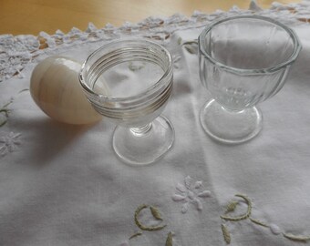 Eggcups, pressed glass, clear glass eggcups unmartched but so sweet together.