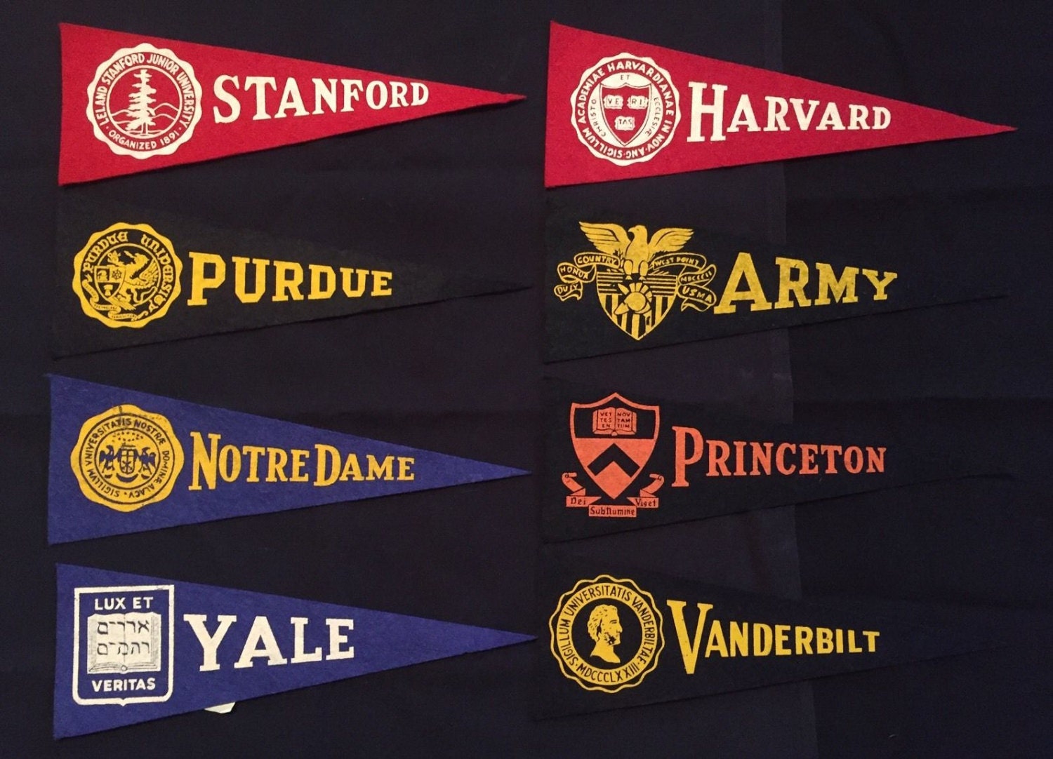 Vintage College Pennant Collection of 8 Schools Hormell SMALL