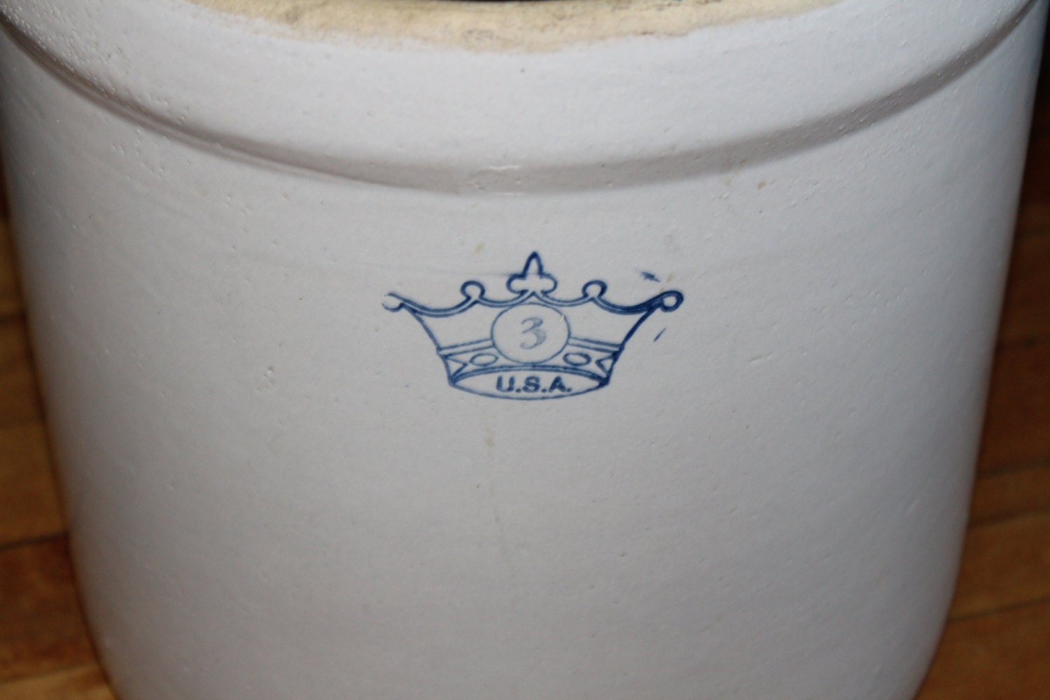 Vintage Stoneware Crock 3 Gallon Blue Crown Farmhouse Decor