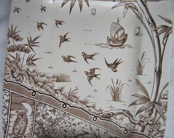 Aesthetic Period Brown Transferware Platter