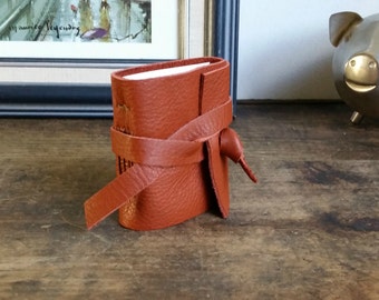 Mini Leather Journal, Orange, Hand-Bound 2 x 3 Journal by The Orange Windmill 1685