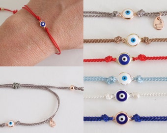 evil eye silk bracelet - tiny eye bracelet - silk cord evil eye bracelet - adjustable eye bracelet -