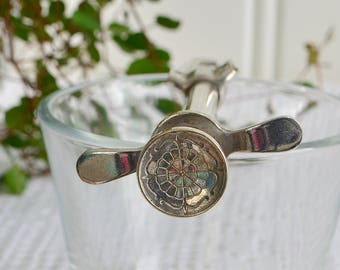 Small mechanical sugar cube and olive tongs, vintage Swedish pincher, silver plate push button