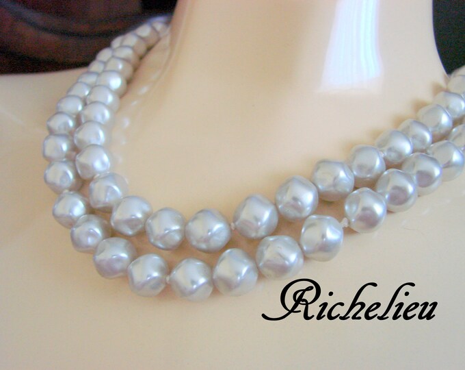 Matinee Designer Signed RICHELIEU Simulated Baroque Pearl Necklace / Hand Knotted / Vintage Jewelry / Jewellery