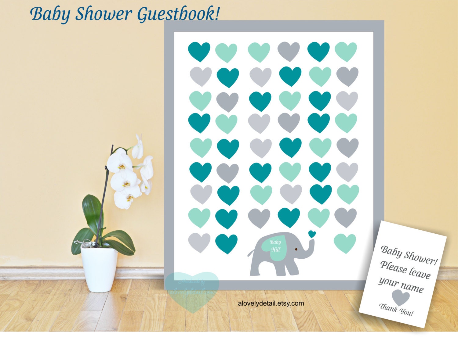 Unique Baby shower guestbook Baby guest book Elephant