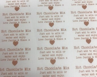 65 x Personalised Mini Hot Chocolate Mix Wedding Favour Labels Stickers. 1 pack contains 65 labels