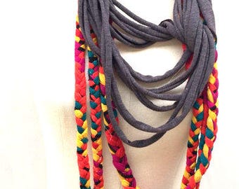 multi-color t-shirt scarf necklace with bracelets