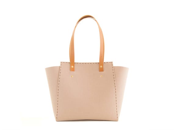 Wool Felt TOTE BAG / beige felt tote bag / womens bag / felt shoulder bag / carry all bag / made in Italy