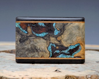 Exotic Wood & Turquoise Inlaid Belt Buckle - Handmade