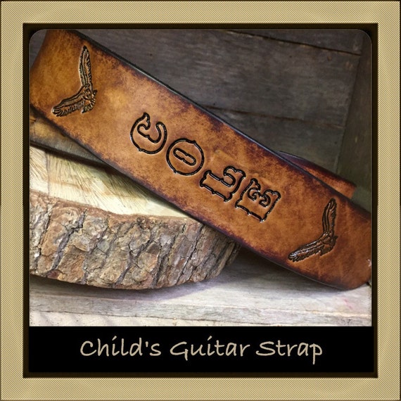 CHILD'S Personalized Leather Guitar strap customized with