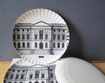 6 vintage cardboard dishes plates, LOUVRE PARIS, 1990, dish, plate assiette en carton, France