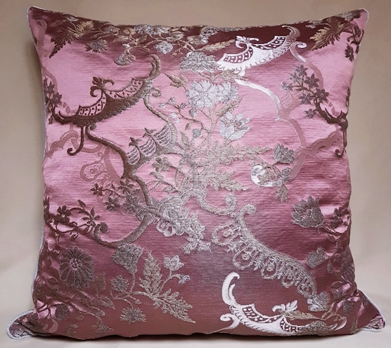 Throw Pillow Cover Mauve and Gold Silk Brocade Rubelli Fabric