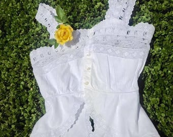 Antique French Cotton Lacey Liseuse Top