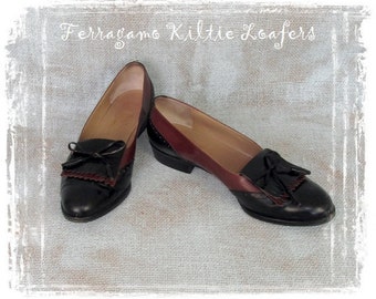 Vintage Ferragamo Shoes, Kiltie Tassel Loafers, Spectator Shoes, Salvatore Ferragamo, Flats, Slip Ons, Oxfords, Italy, 8