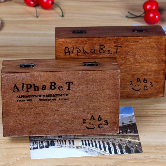 On Sale Wooden Rubber Stamp Box Vintage Print Style