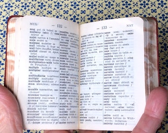 Vintage Midget French-English Dictionary, Red Leather, Printed in Belgium