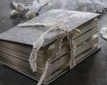 Shabby Wedding Guest Book, Silver, Ivory Photo album,Whimsical Winter Guest book, Shabby Chic Wedding, Custom Wedding Photo Booth album