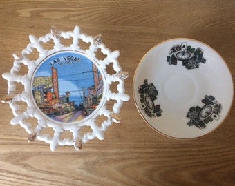 Vintage Las Vegas Souvenir Plates, 1950s Las Vegas Plate and Casino Saucer