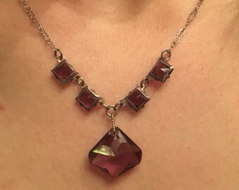 Vintage Circa 1930 Purple Czech Glass Necklace