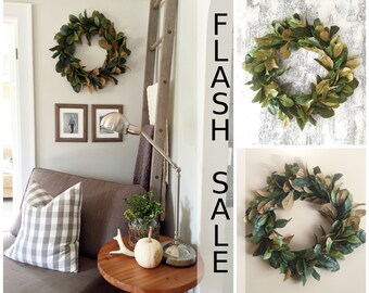 FLASH SALE - Magnolia Wreath, Home Decor, Farmhouse Wreath, Fall Wreath, Christmas Wreath, Magnolia, Artificial Magnolia Wreath, Rustic